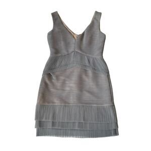BCBGMaxAzria Sven Peplum Micropleat Mini Dress Cocktail Party M Grey Smoke NWOT